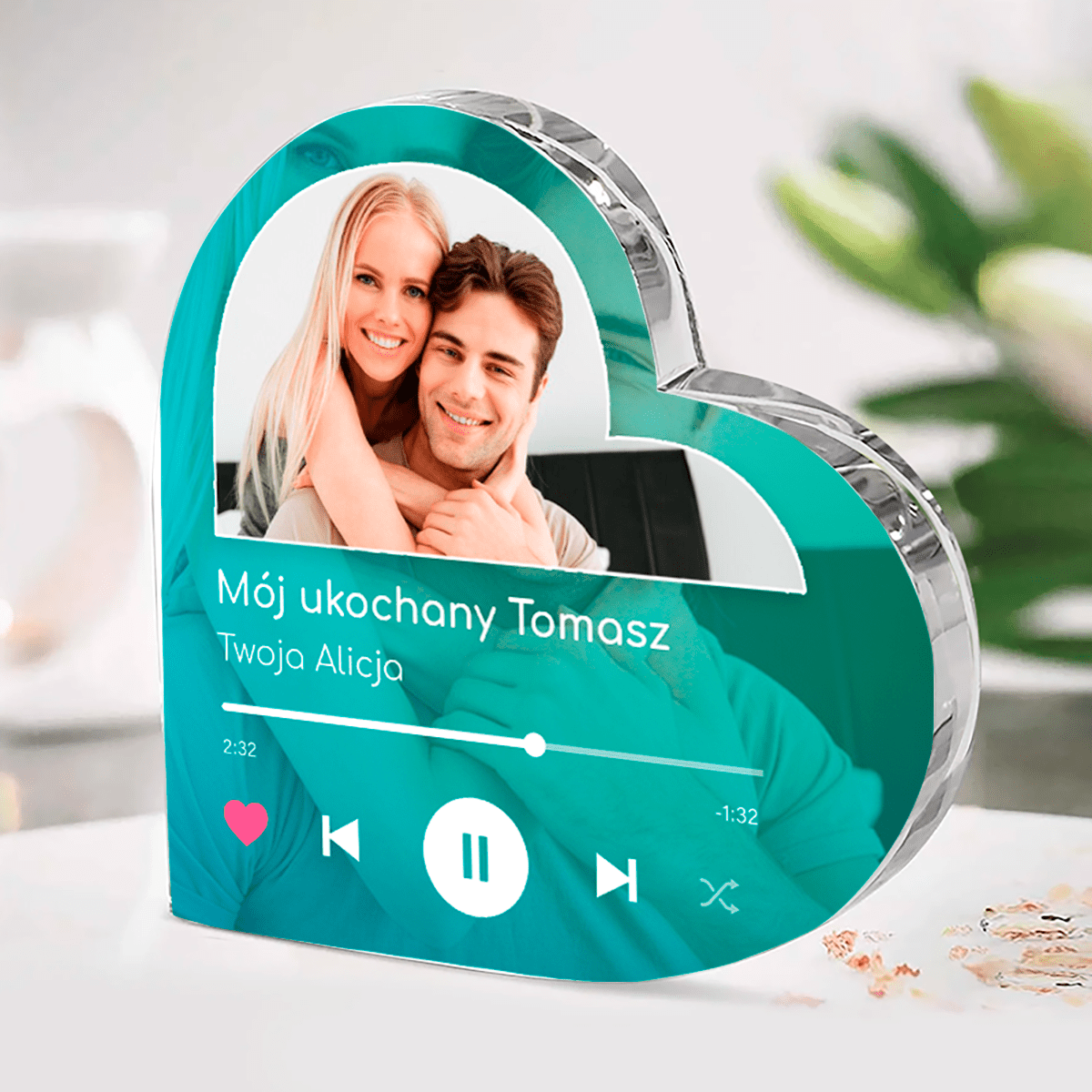 Spotify Mój ukochany - Szklane serce, spersonalizowany prezent dla niego - Adamell.pl
