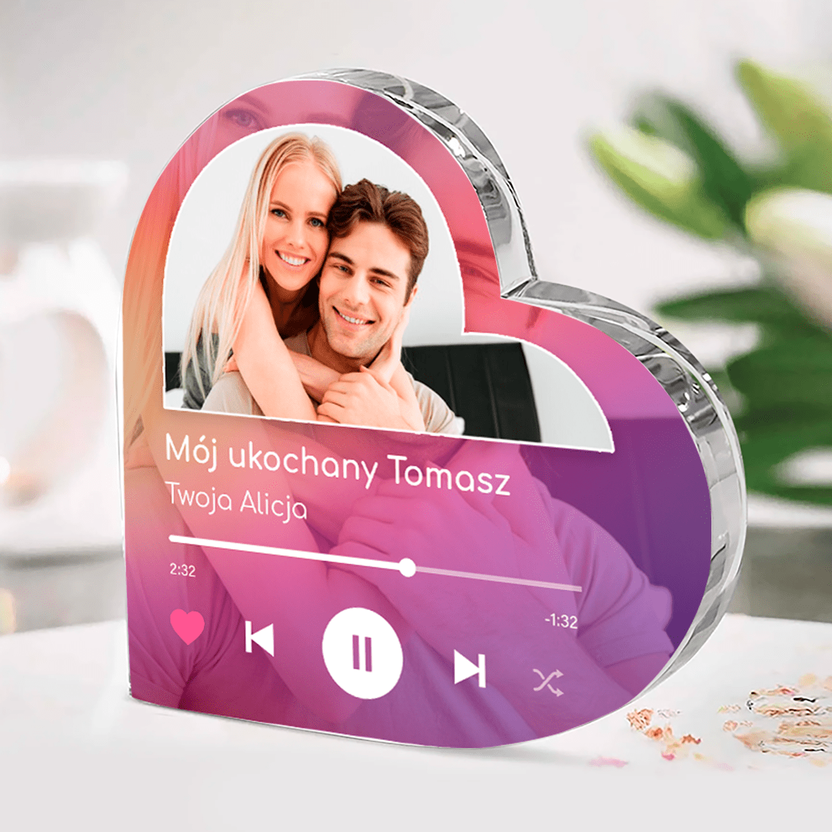 Spotify Mój ukochany - Szklane serce, spersonalizowany prezent dla niego - Adamell.pl