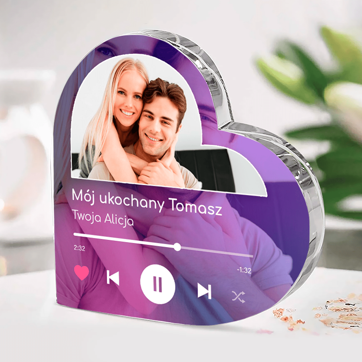 Spotify Mój ukochany - Szklane serce, spersonalizowany prezent dla niego - Adamell.pl