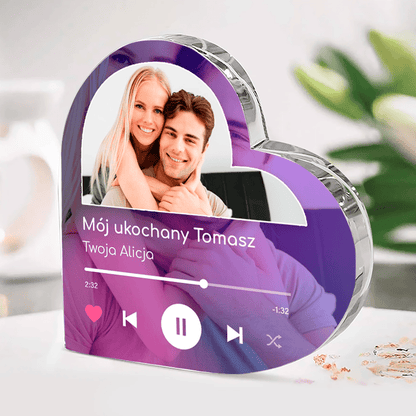 Spotify Mój ukochany - Szklane serce, spersonalizowany prezent dla niego - Adamell.pl