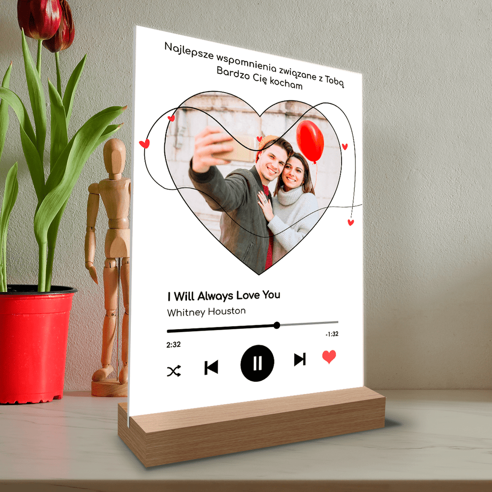 Spotify serce + piosenka - Druk na szkle, spersonalizowany prezent dla pary - Adamell.pl