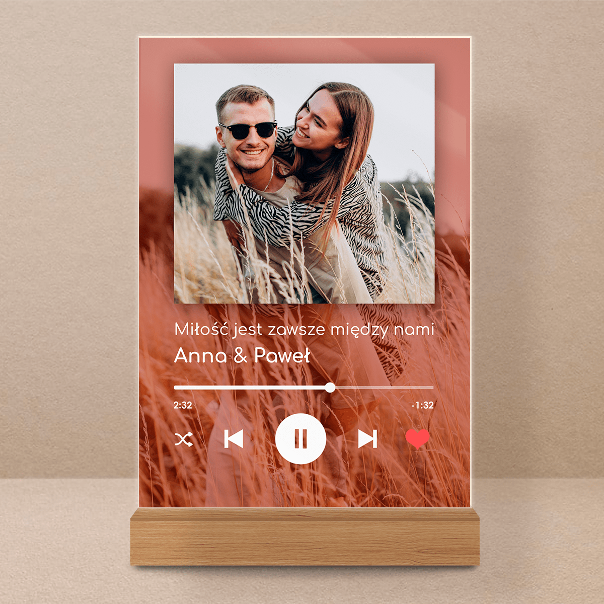 Spotify z tłem - Druk na szkle, spersonalizowany prezent dla pary - Adamell.pl