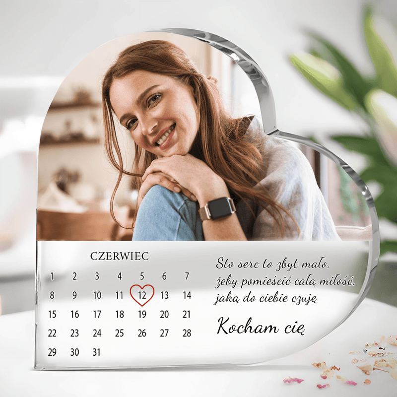Strona z kalendarza - Szklane serce, spersonalizowany prezent dla niej - Adamell.pl