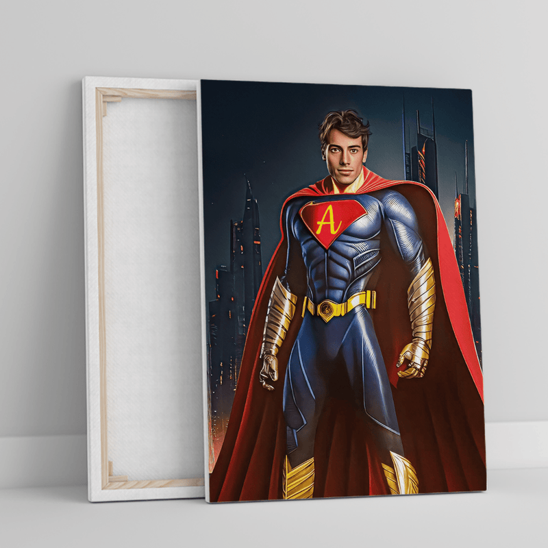 Superbohater portret - druk na płótnie, spersonalizowany prezent dla chłopaka - Adamell.pl