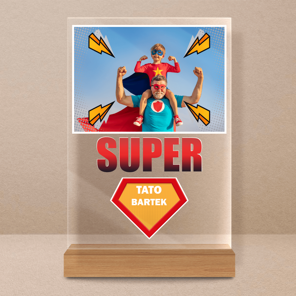Superbohater tata - Druk na szkle, spersonalizowany prezent dla taty - Adamell.pl - Wyjątkowe Prezenty