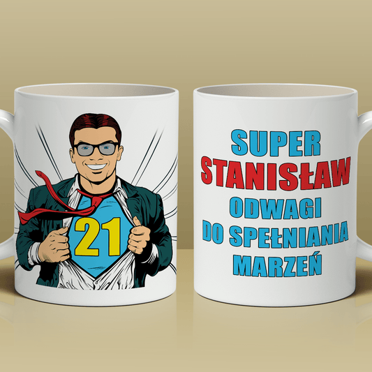 Superman na 21. urodziny - 1x Kubek z nadrukiem, spersonalizowany prezent dla niego - Adamell.pl