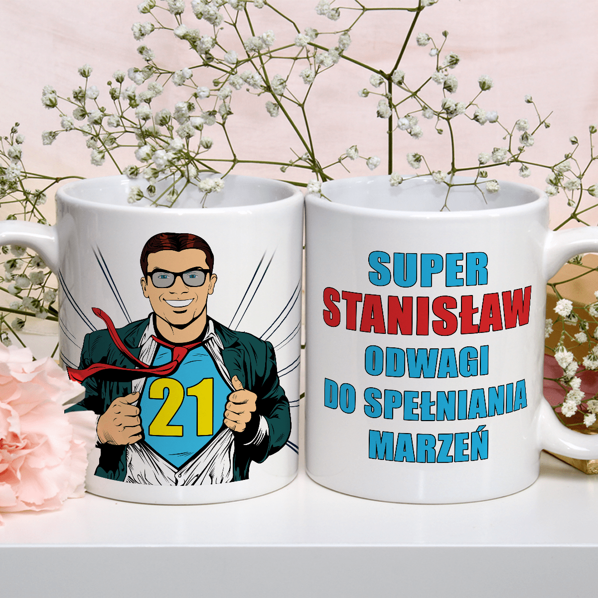 Superman na 21. urodziny - 1x Kubek z nadrukiem, spersonalizowany prezent dla niego - Adamell.pl