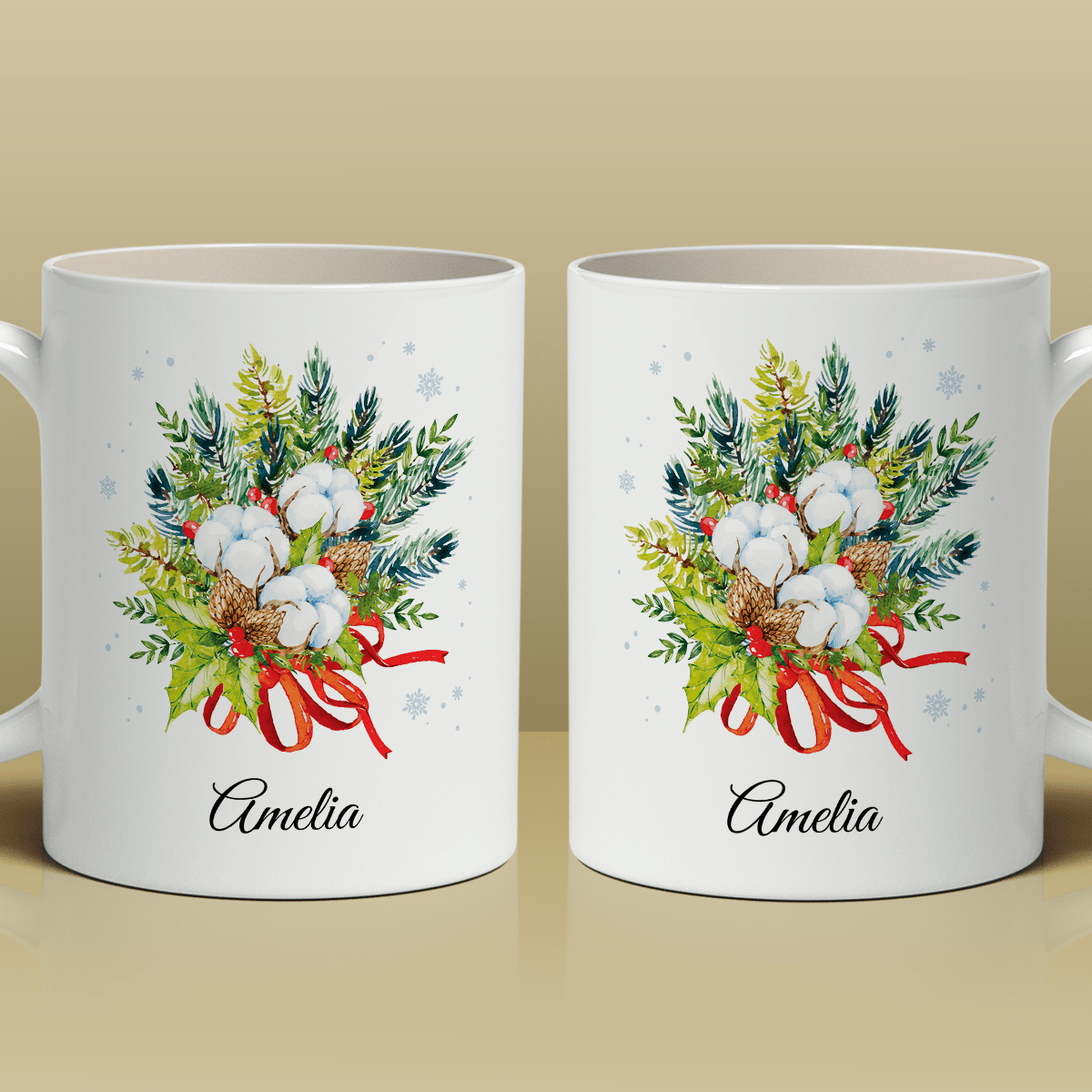 Świąteczna grafika + imię - 1x Kubek z nadrukiem, spersonalizowany prezent dla niej - Adamell.pl