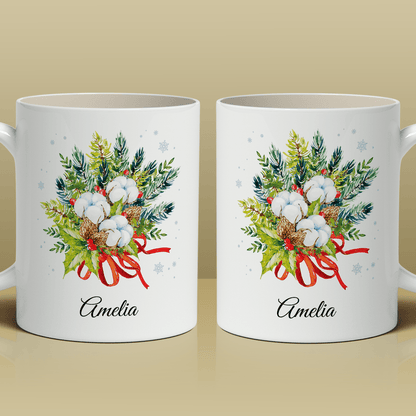Świąteczna grafika + imię - 1x Kubek z nadrukiem, spersonalizowany prezent dla niej - Adamell.pl