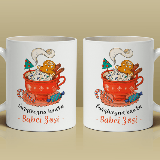 Świąteczna kawka - 1x Kubek z nadrukiem, spersonalizowany prezent dla babci - Adamell.pl