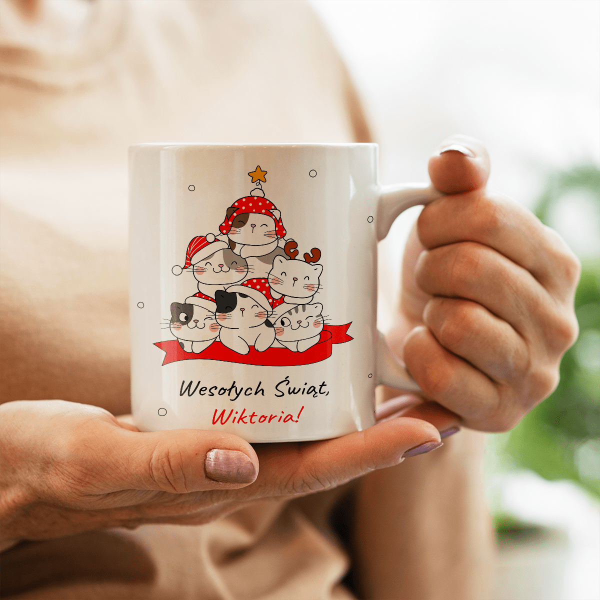 Świąteczne kotki - 1x Kubek z nadrukiem, spersonalizowany prezent dla przyjaciółki - Adamell.pl