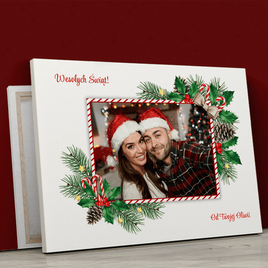 Świąteczne zdjęcie + życzenia - druk na płótnie, spersonalizowany prezent dla niego - Adamell.pl