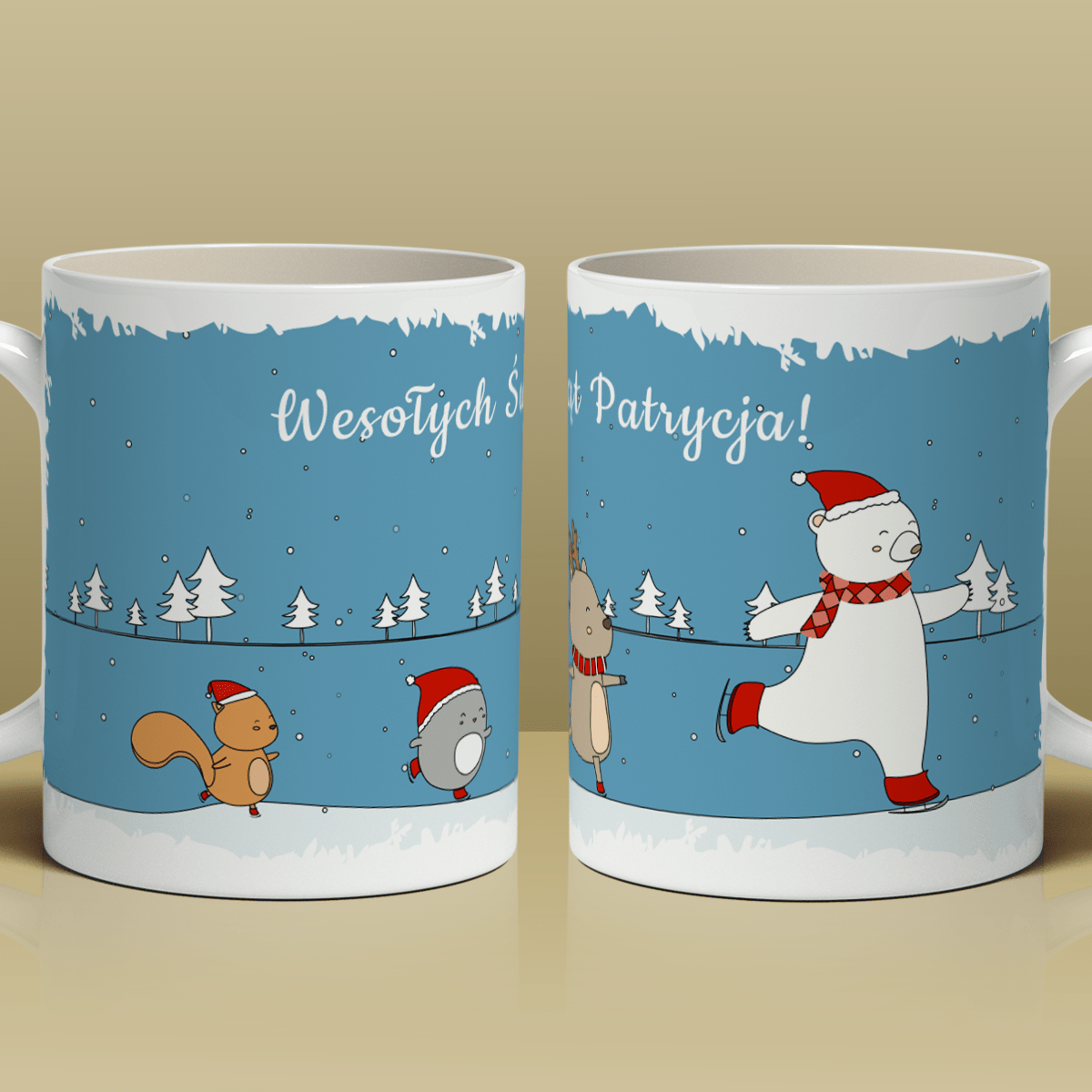 Świąteczne zwierzęta - 1x Kubek z nadrukiem, spersonalizowany prezent dla żony - Adamell.pl