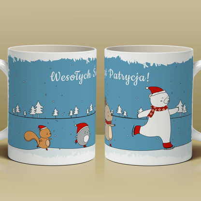 Świąteczne zwierzęta - 1x Kubek z nadrukiem, spersonalizowany prezent dla żony - Adamell.pl