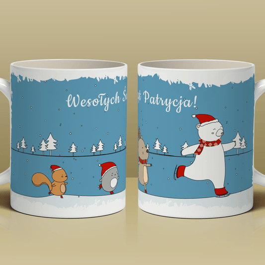Świąteczne zwierzęta - 1x Kubek z nadrukiem, spersonalizowany prezent dla żony - Adamell.pl
