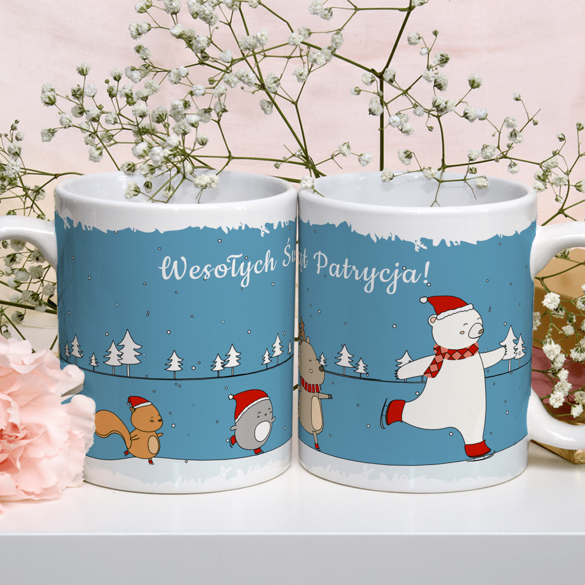 Świąteczne zwierzęta - 1x Kubek z nadrukiem, spersonalizowany prezent dla żony - Adamell.pl