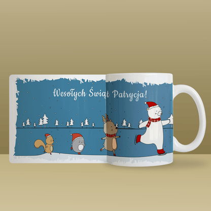 Świąteczne zwierzęta - 1x Kubek z nadrukiem, spersonalizowany prezent dla żony - Adamell.pl