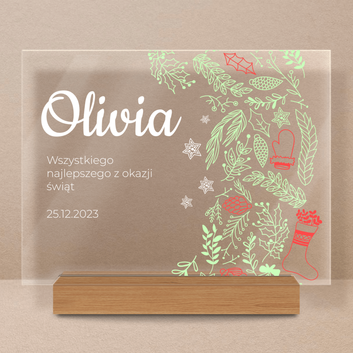Świąteczne życzenia + imię - Druk na szkle, spersonalizowany prezent dla dziecka - Adamell.pl