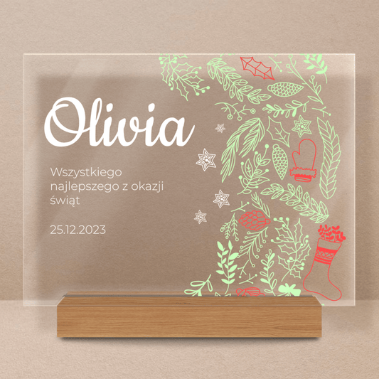 Świąteczne życzenia + imię - Druk na szkle, spersonalizowany prezent dla dziecka - Adamell.pl
