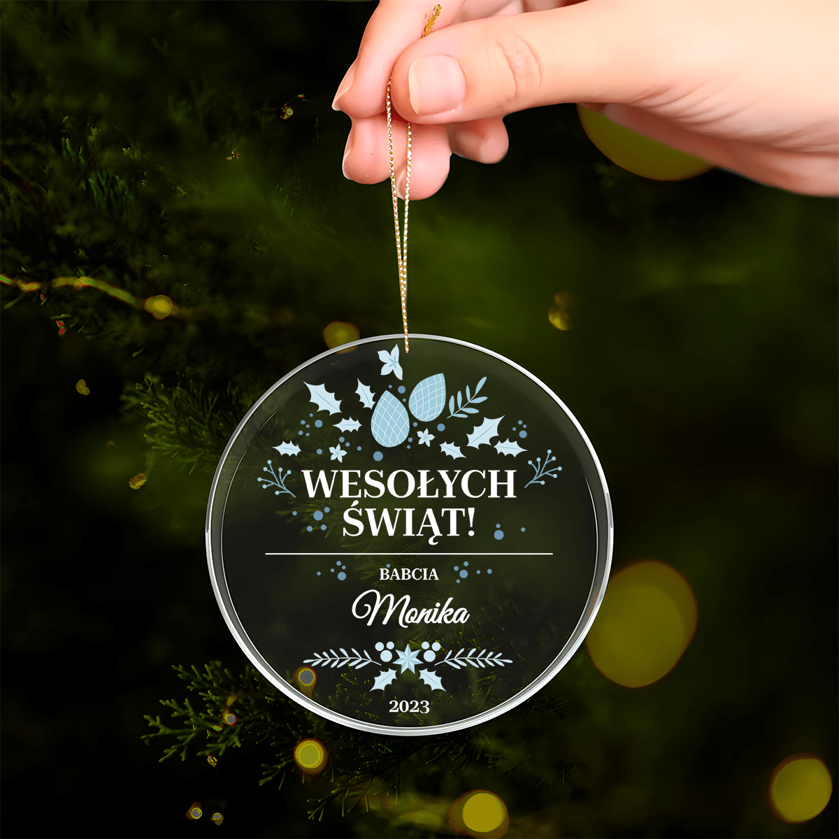 Świąteczny motyw z życzeniami - bombka choinkowa, spersonalizowany prezent dla babci - Adamell.pl