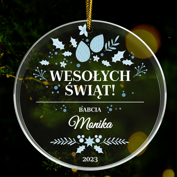 Świąteczny motyw z życzeniami - bombka choinkowa, spersonalizowany prezent dla babci - Adamell.pl