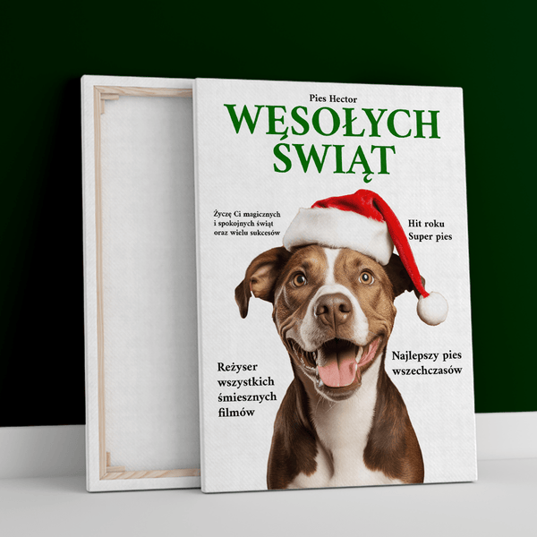 Świąteczny pies - druk na płótnie, spersonalizowany prezent - Adamell.pl