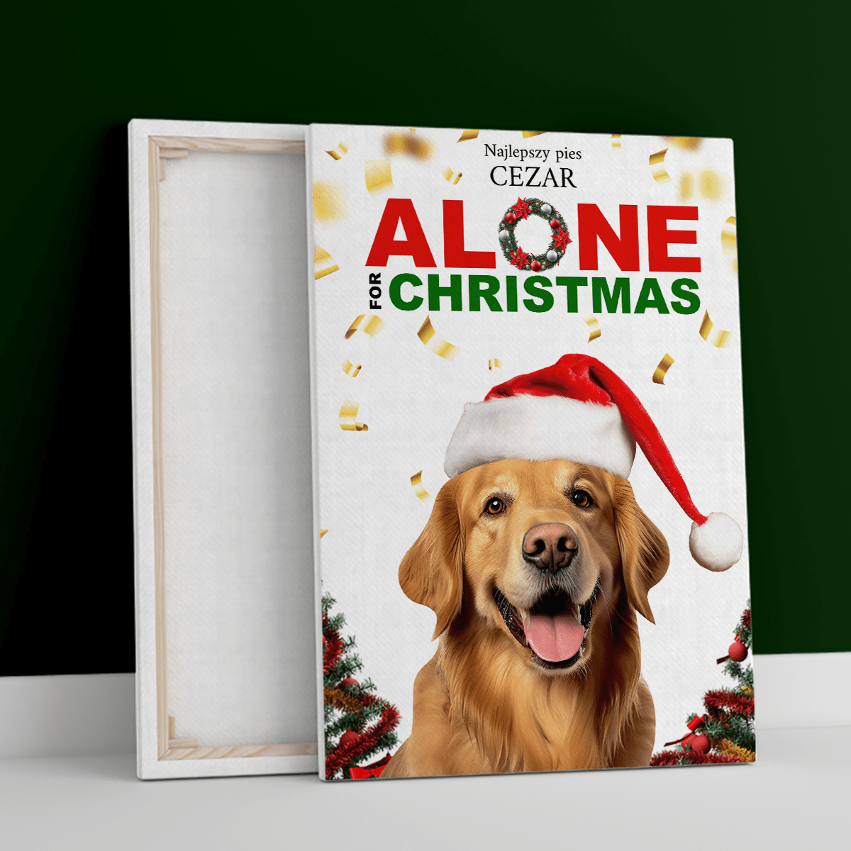 Świąteczny pies - druk na płótnie, spersonalizowany prezent - Adamell.pl