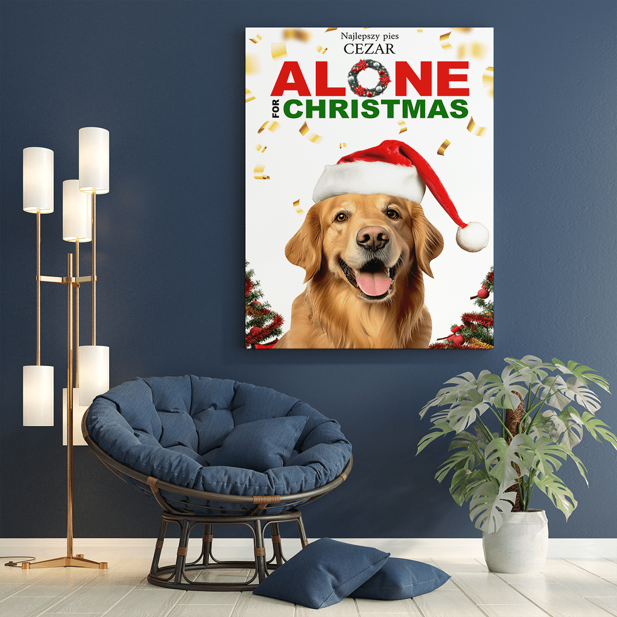 Świąteczny pies - druk na płótnie, spersonalizowany prezent - Adamell.pl