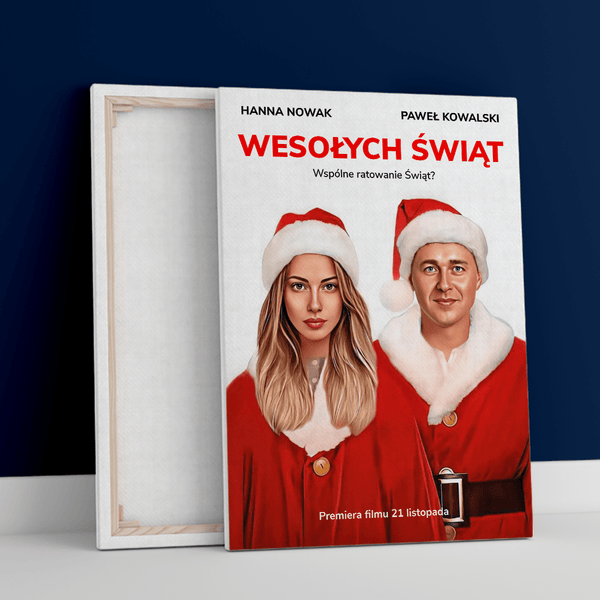 Świąteczny plakat filmowy - druk na płótnie, spersonalizowany prezent dla żony - Adamell.pl