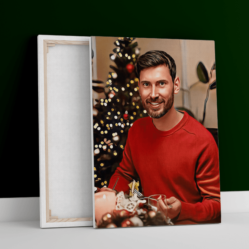 Świąteczny portret mężczyzny - druk na płótnie, spersonalizowany prezent dla męża - Adamell.pl