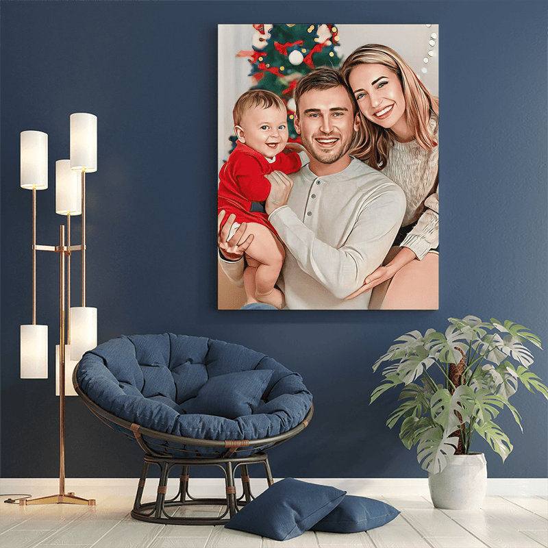 Świąteczny portret rodzinny - druk na płótnie, spersonalizowany prezent dla rodziców - Adamell.pl