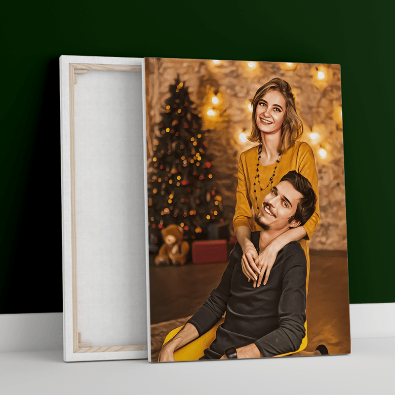 Świąteczny portret z żoną - druk na płótnie, spersonalizowany prezent dla żony - Adamell.pl