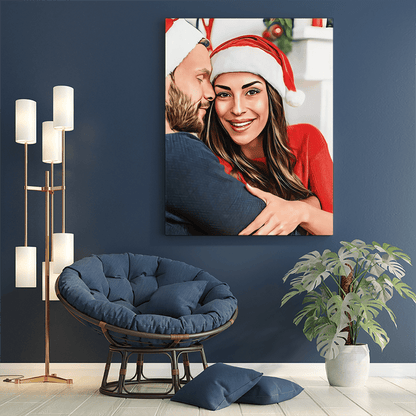 Świąteczny portret zakochanych - druk na płótnie, spersonalizowany prezent dla pary - Adamell.pl