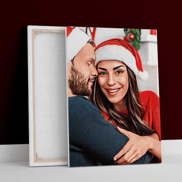 Świąteczny portret zakochanych - druk na płótnie, spersonalizowany prezent dla pary - Adamell.pl