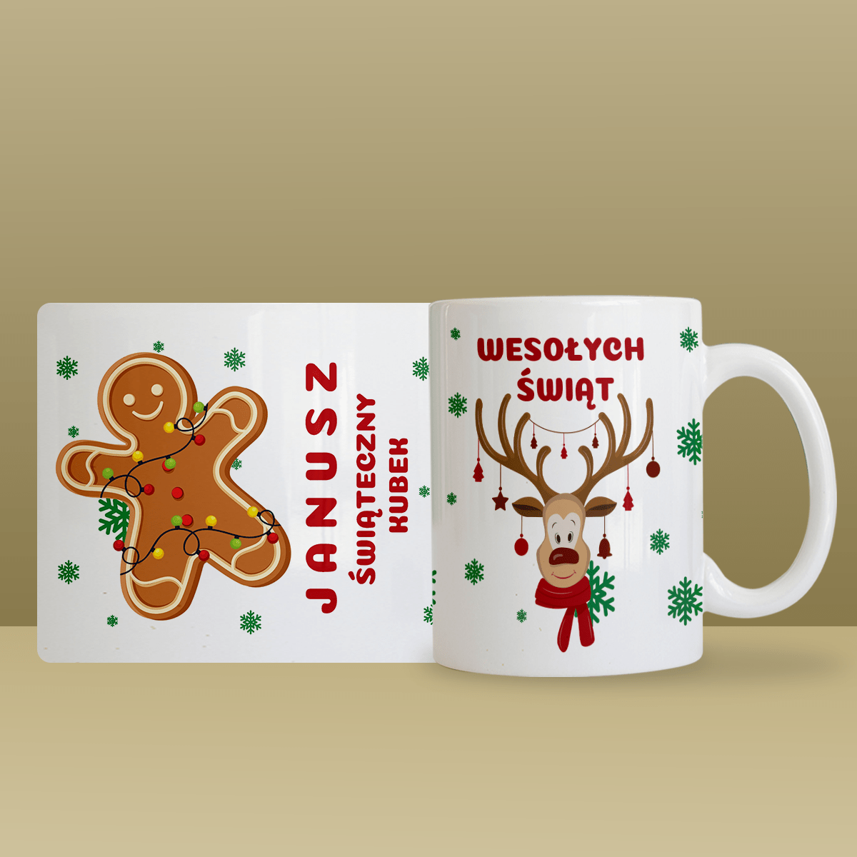 Świąteczny renifer - 1x Kubek z nadrukiem, spersonalizowany prezent dla chłopaka - Adamell.pl