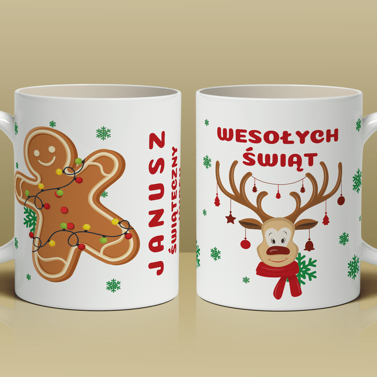 Świąteczny renifer - 1x Kubek z nadrukiem, spersonalizowany prezent dla chłopaka - Adamell.pl