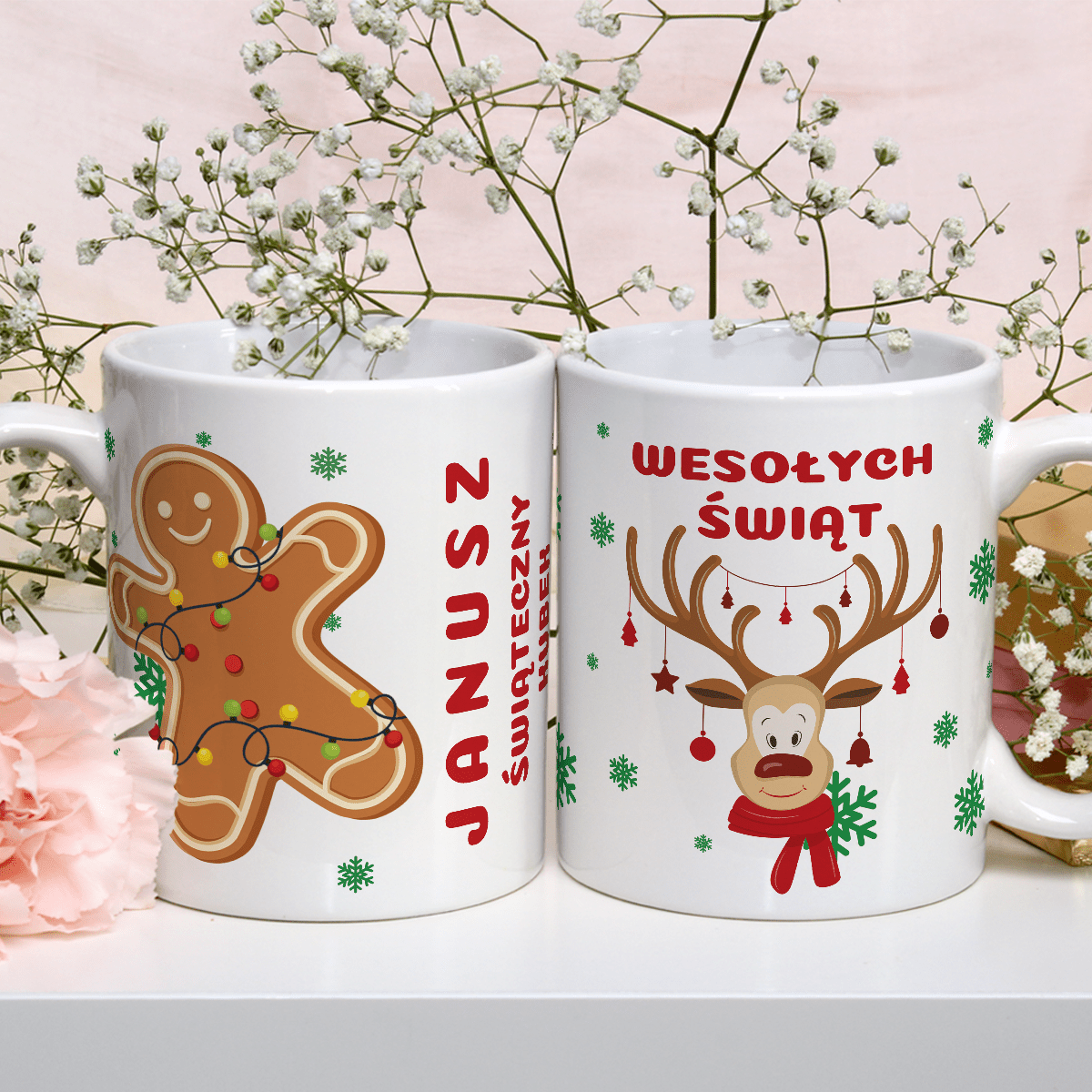 Świąteczny renifer - 1x Kubek z nadrukiem, spersonalizowany prezent dla chłopaka - Adamell.pl