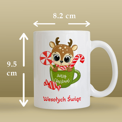Świąteczny renifer - 1x Kubek z nadrukiem, spersonalizowany prezent dla dziecka - Adamell.pl
