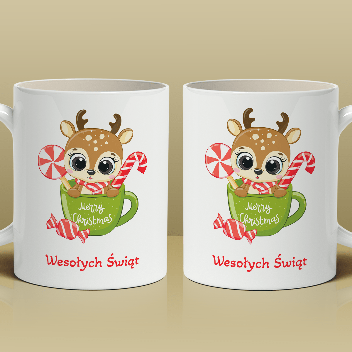Świąteczny renifer - 1x Kubek z nadrukiem, spersonalizowany prezent dla dziecka - Adamell.pl