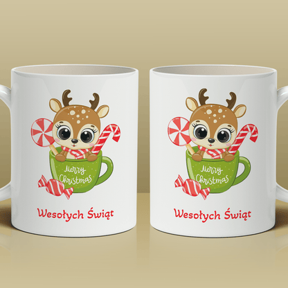 Świąteczny renifer - 1x Kubek z nadrukiem, spersonalizowany prezent dla dziecka - Adamell.pl