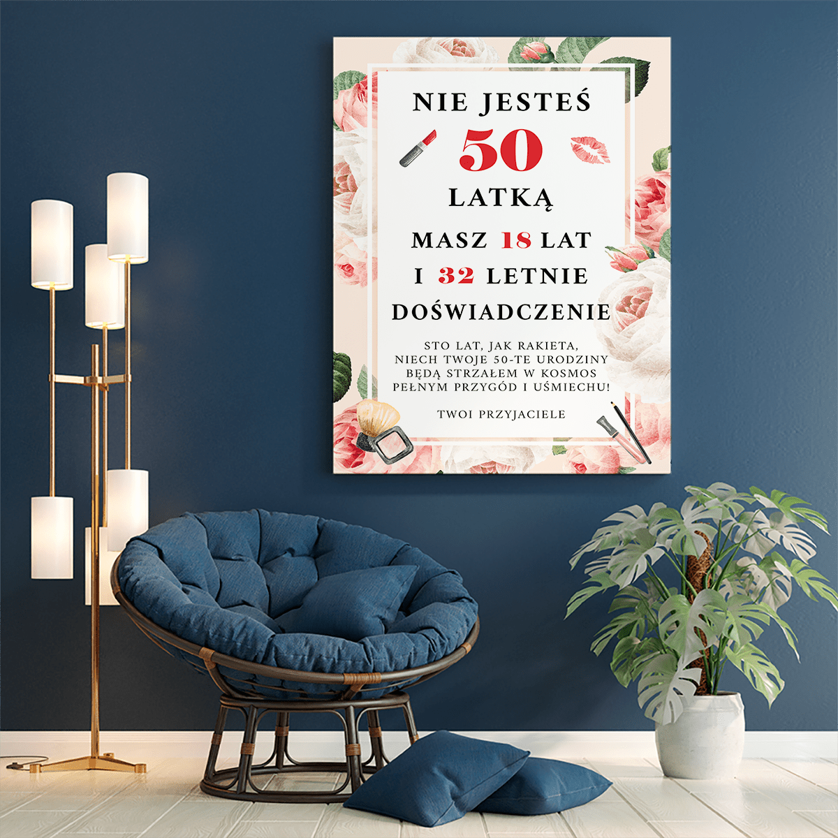 Szalona 50. - druk na płótnie, spersonalizowany prezent dla niej - Adamell.pl