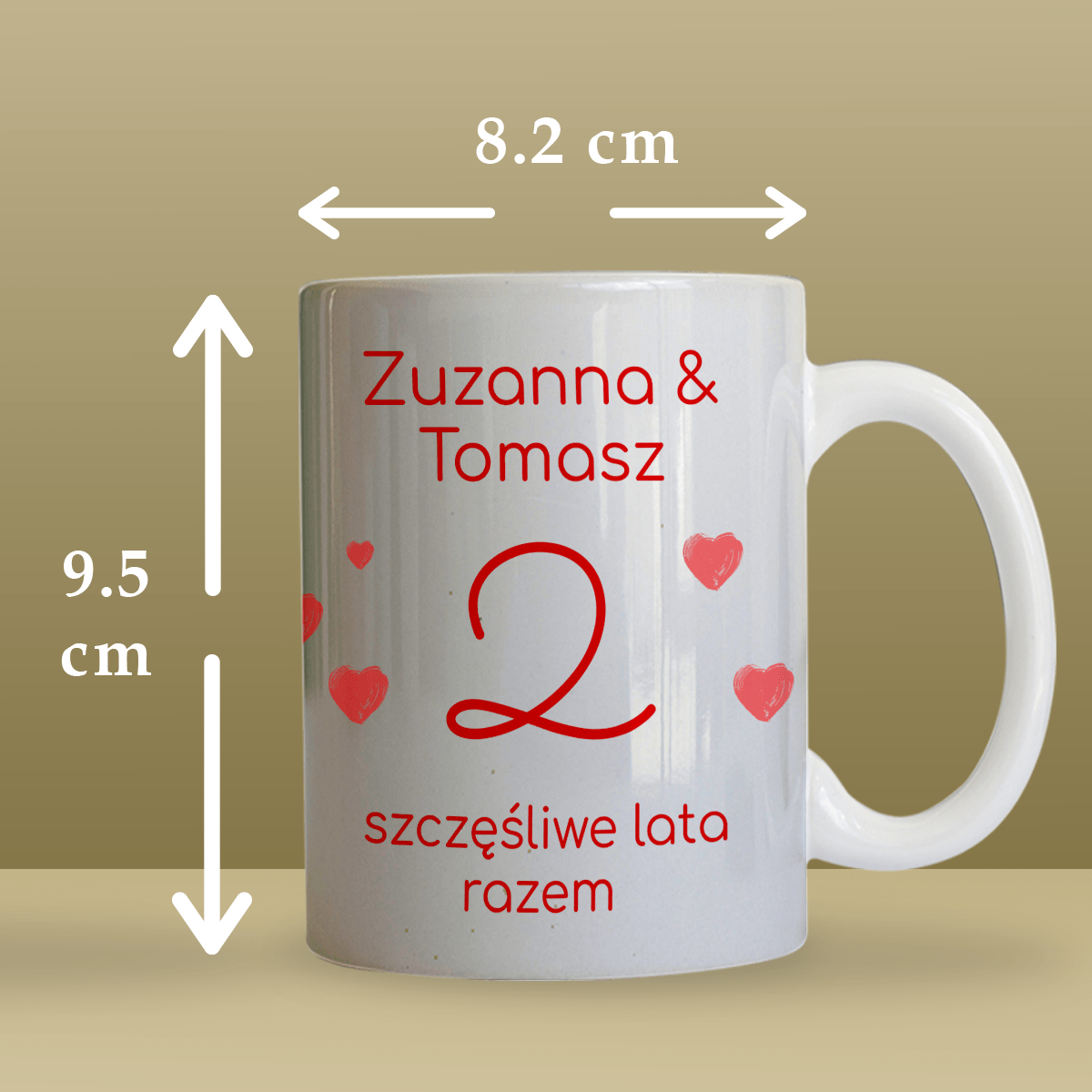 Szczęśliwe lata razem - 1x Kubek z nadrukiem, spersonalizowany prezent dla pary - Adamell.pl
