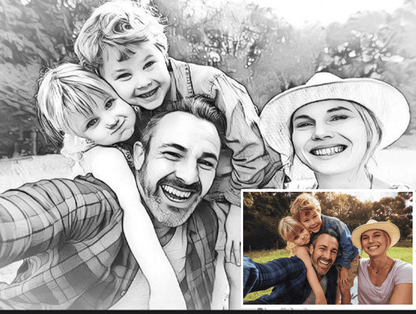 Szkic ołówkiem portret wieloosobowy - obraz na płótnie, spersonalizowany prezent - Adamell.pl - Wyjątkowe Prezenty