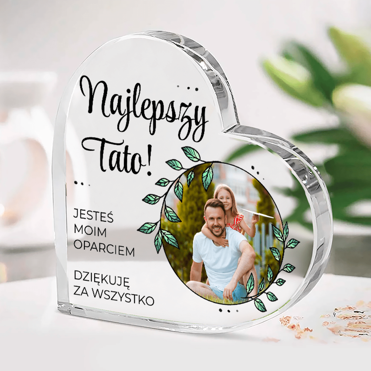 Tata moim wsparciem - Szklane serce, spersonalizowany prezent dla taty - Adamell.pl