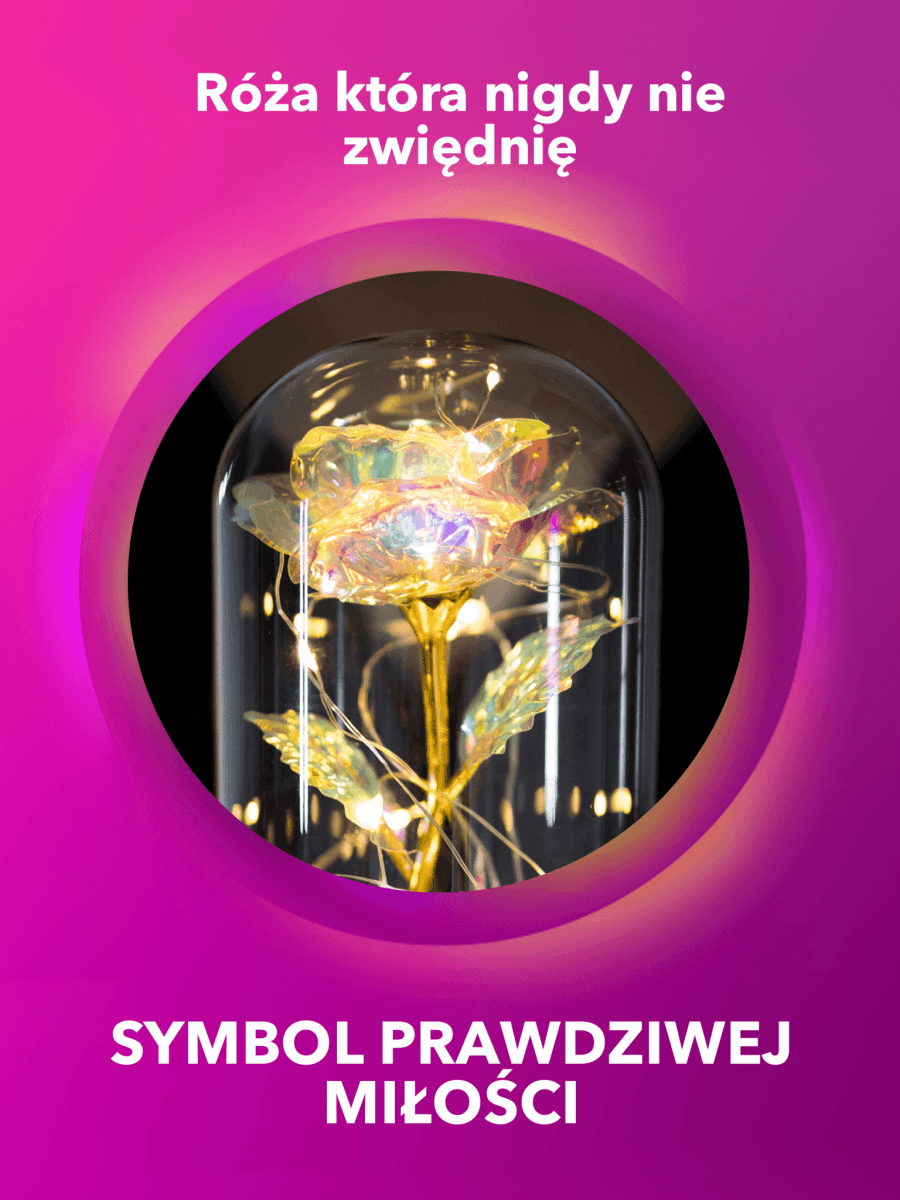 Tęczowa róża wieczna świecąca w szkle LED, Sentymentalny prezent marzeń dla mamy, niesamowite prezenty na święta, na chrzest, na dzień babci, dziadka - Adamell.pl - Wyjątkowe Prezenty