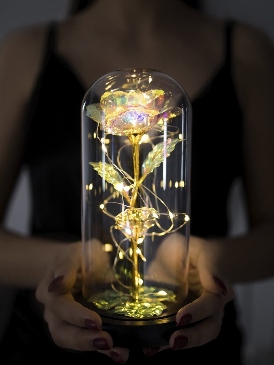 Tęczowa róża wieczna świecąca w szkle LED, Sentymentalny prezent marzeń dla mamy, niesamowite prezenty na święta, na chrzest, na dzień babci, dziadka - Adamell.pl - Wyjątkowe Prezenty