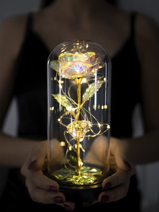 Tęczowa róża wieczna świecąca w szkle LED, Sentymentalny prezent marzeń dla mamy, niesamowite prezenty na święta, na chrzest, na dzień babci, dziadka - Adamell.pl - Wyjątkowe Prezenty