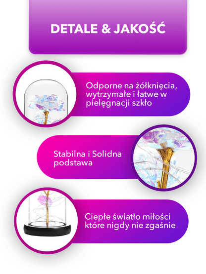 Tęczowa róża wieczna świecąca w szkle LED, Sentymentalny prezent marzeń dla mamy, niesamowite prezenty na święta, na chrzest, na dzień babci, dziadka - Adamell.pl - Wyjątkowe Prezenty