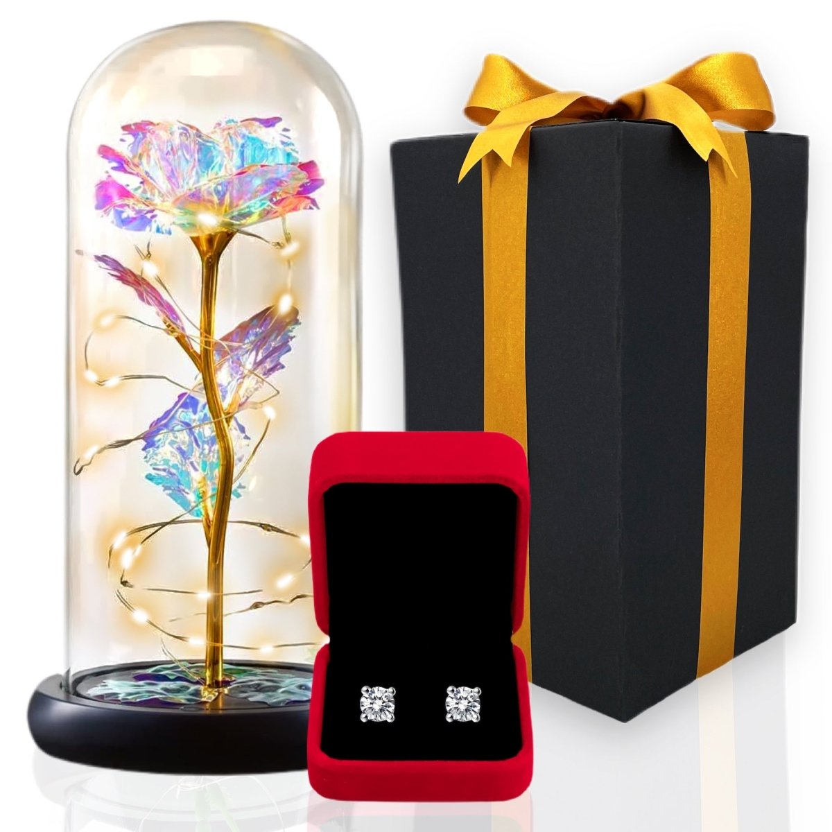 Tęczowa róża wieczna świecąca w szkle LED, Wyjatkowy pomysł na prezent dla dziewczyny, przyjaciółki, kobiety, najlepsze na walentynki, na 18 urodziny - Adamell.pl - Wyjątkowe Prezenty