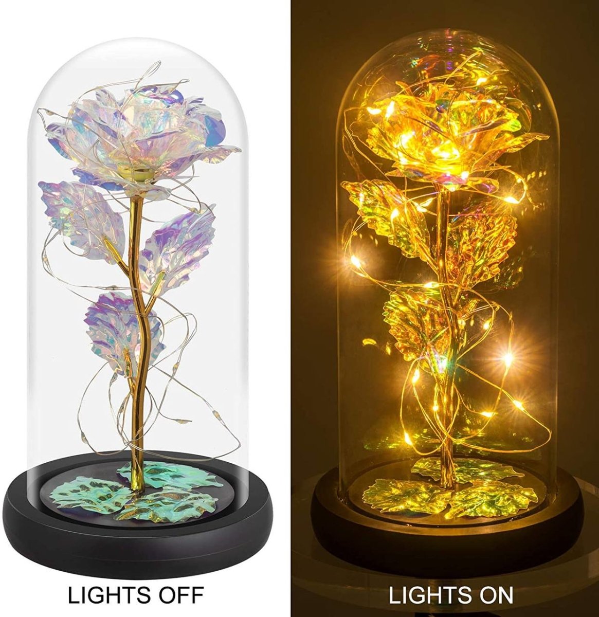 Tęczowa róża wieczna świecąca w szkle LED, Wyjatkowy pomysł na prezent dla dziewczyny, przyjaciółki, kobiety, najlepsze na walentynki, na 18 urodziny - Adamell.pl - Wyjątkowe Prezenty